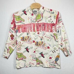 Vintage Ary Cooper Shirt Mens L Casino Print Fringe Western Rockabilly Rayon